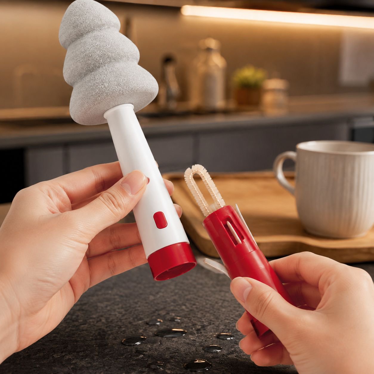 Antibacterial Cup Brush Artifact, Long Handle, Three-in-One Dead Corner Cleaner