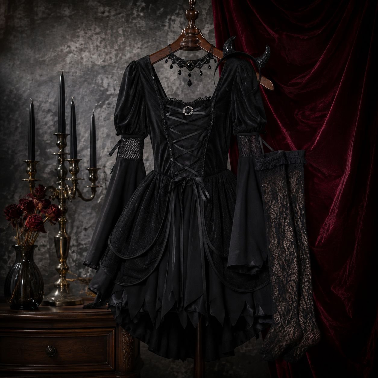 Schwarzes Gothic-Kleid im europäischen und amerikanischen Stil