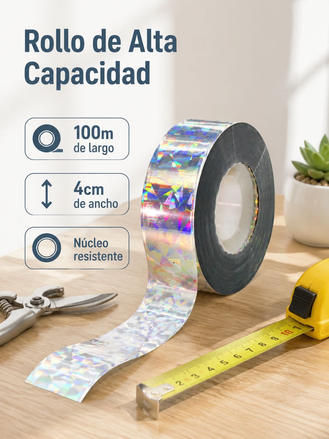 Cinta reflectante anti-pájaros para huertos y balcones, tiras láser repelentes de aves