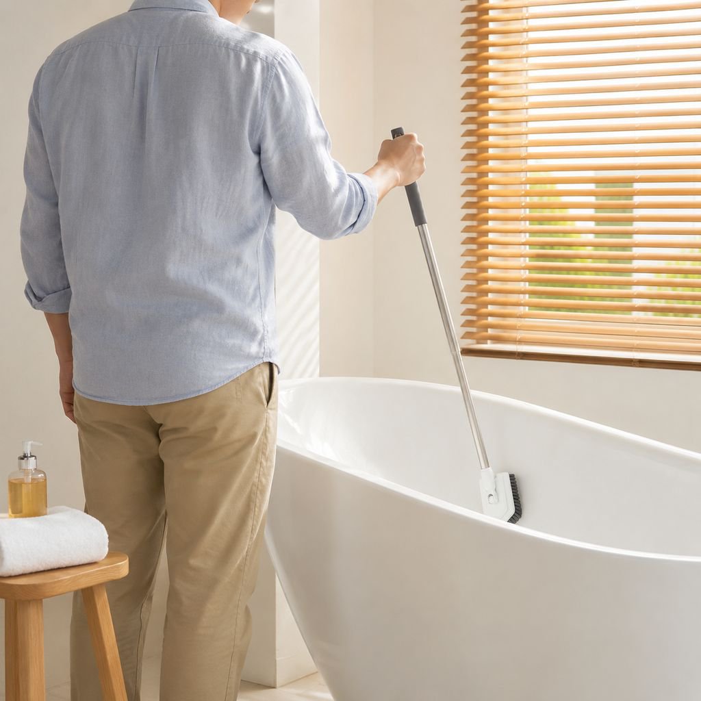Extended handle brush making floor cleaning effortless