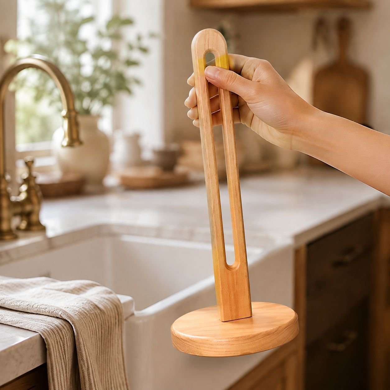Porte-rouleau de papier en bois pour cuisine, rangement sans perçage pour chiffon et film fraîcheur