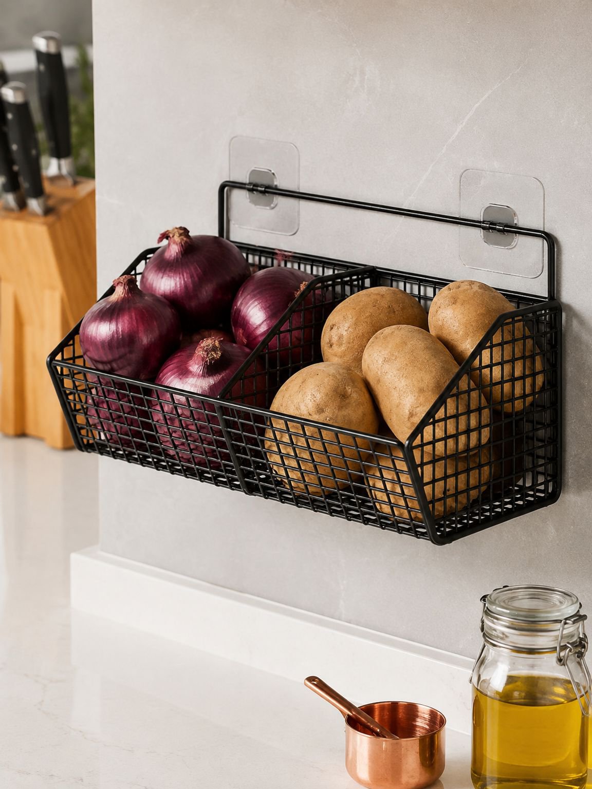 Estante de pared JMY almacenando utensilios de cocina