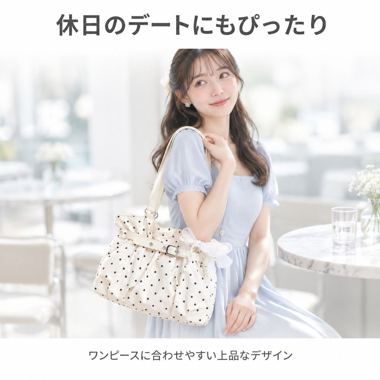 韓国スタイルの余裕感のあるプリーツショルダーバッグ・脇挟みバッグ・女性ファッション・水玉柄通勤手トートバッグ