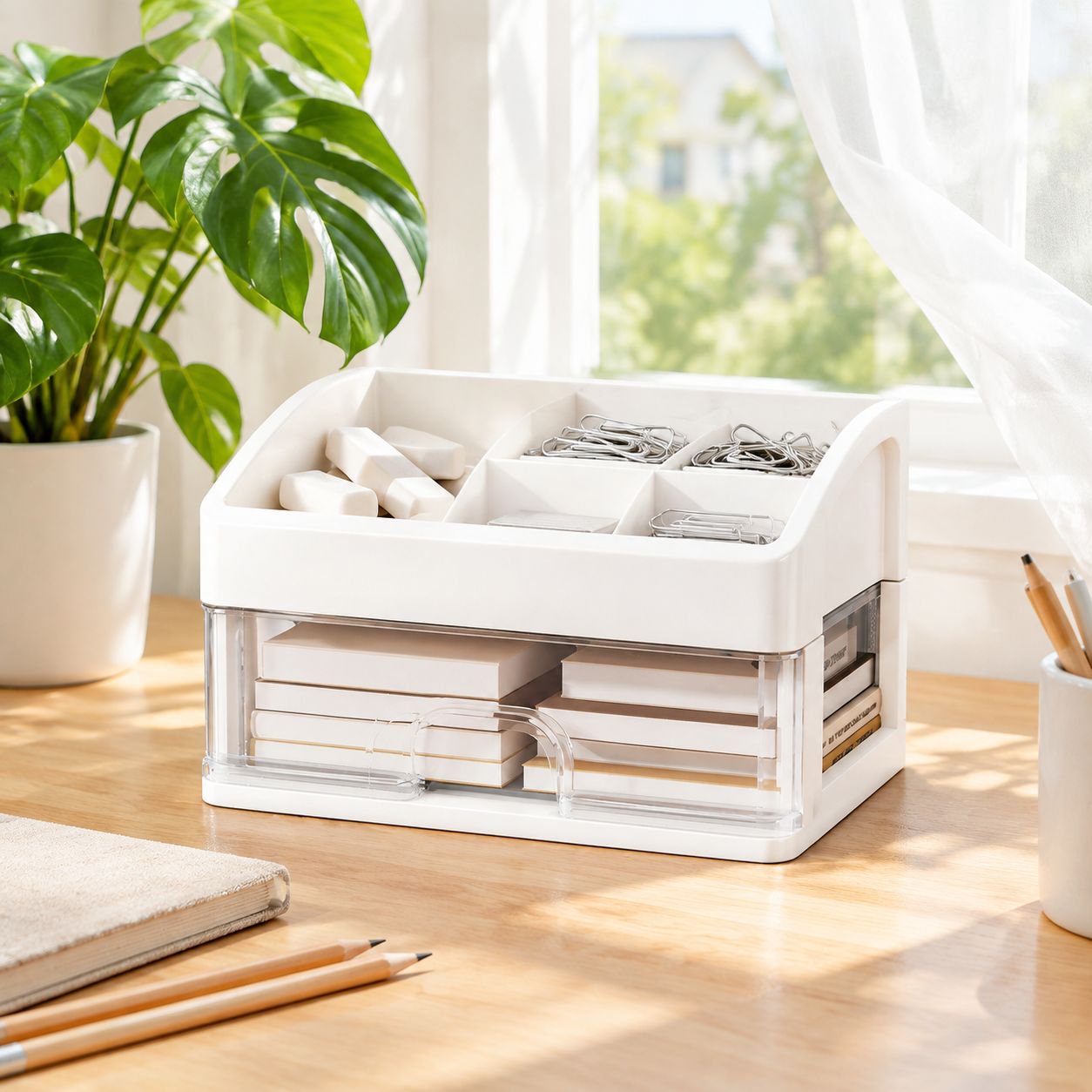 Sleek and modern desktop drawer organizer design