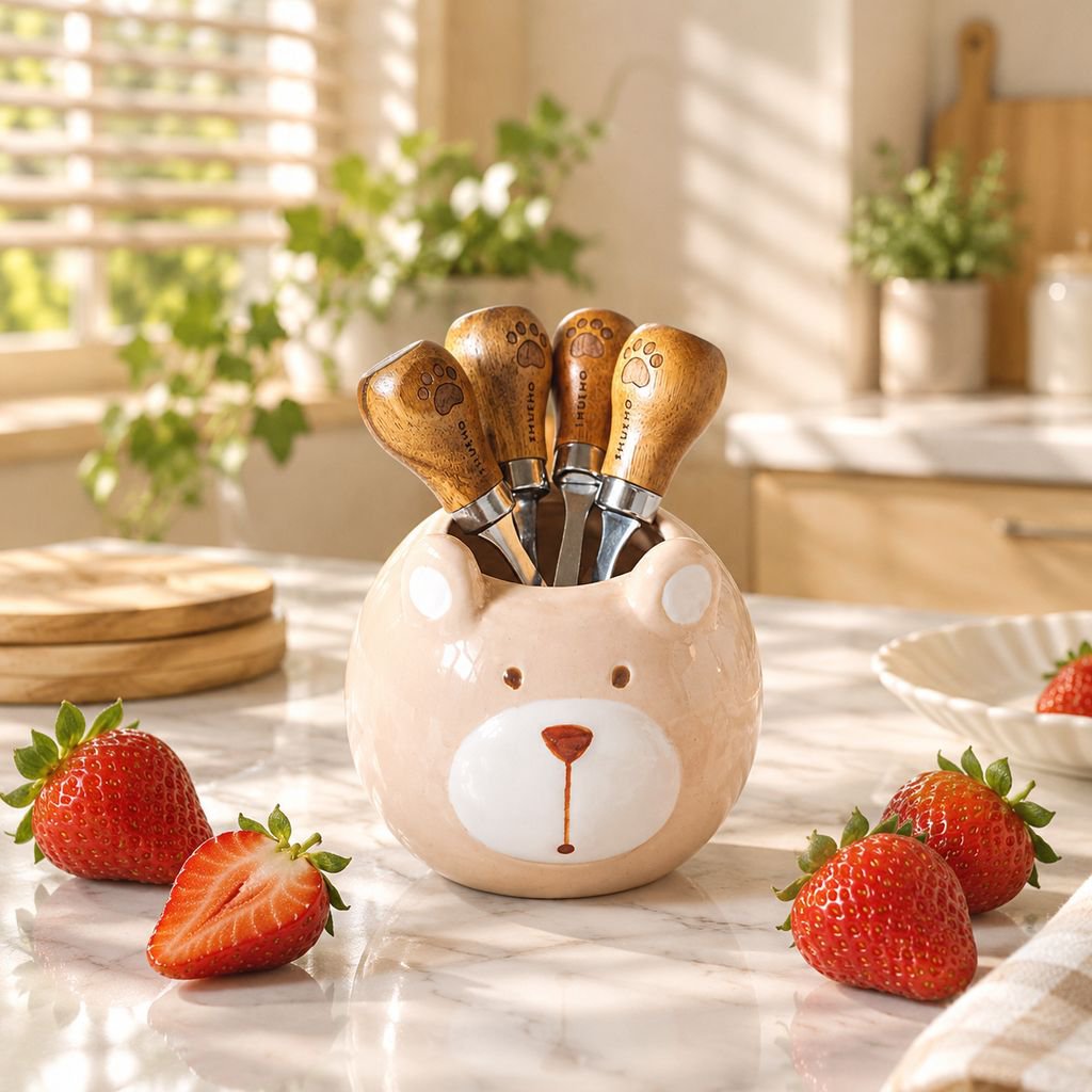 Fruit fork stainless steel fruit pick household baby cute fruit plug storage jar small fork set