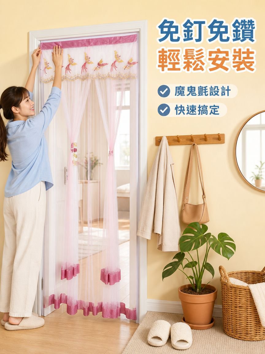 美國進口雙層優質門簾，無需打孔，熱銷產品