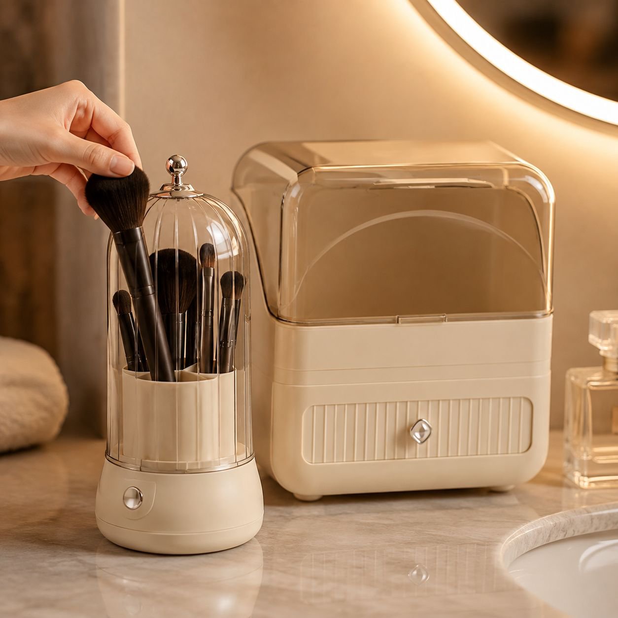 Ordnungssystem für Kosmetikartikel im Creme-Stil