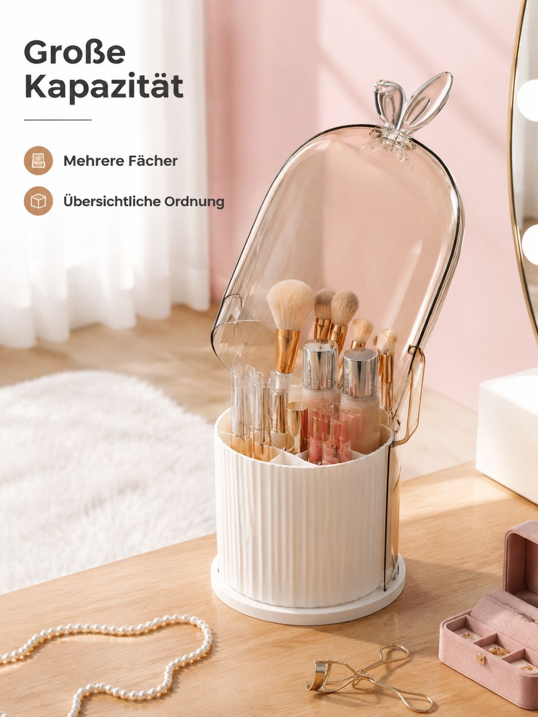 Drehbare, staubdichte Kosmetikaufbewahrungsbox