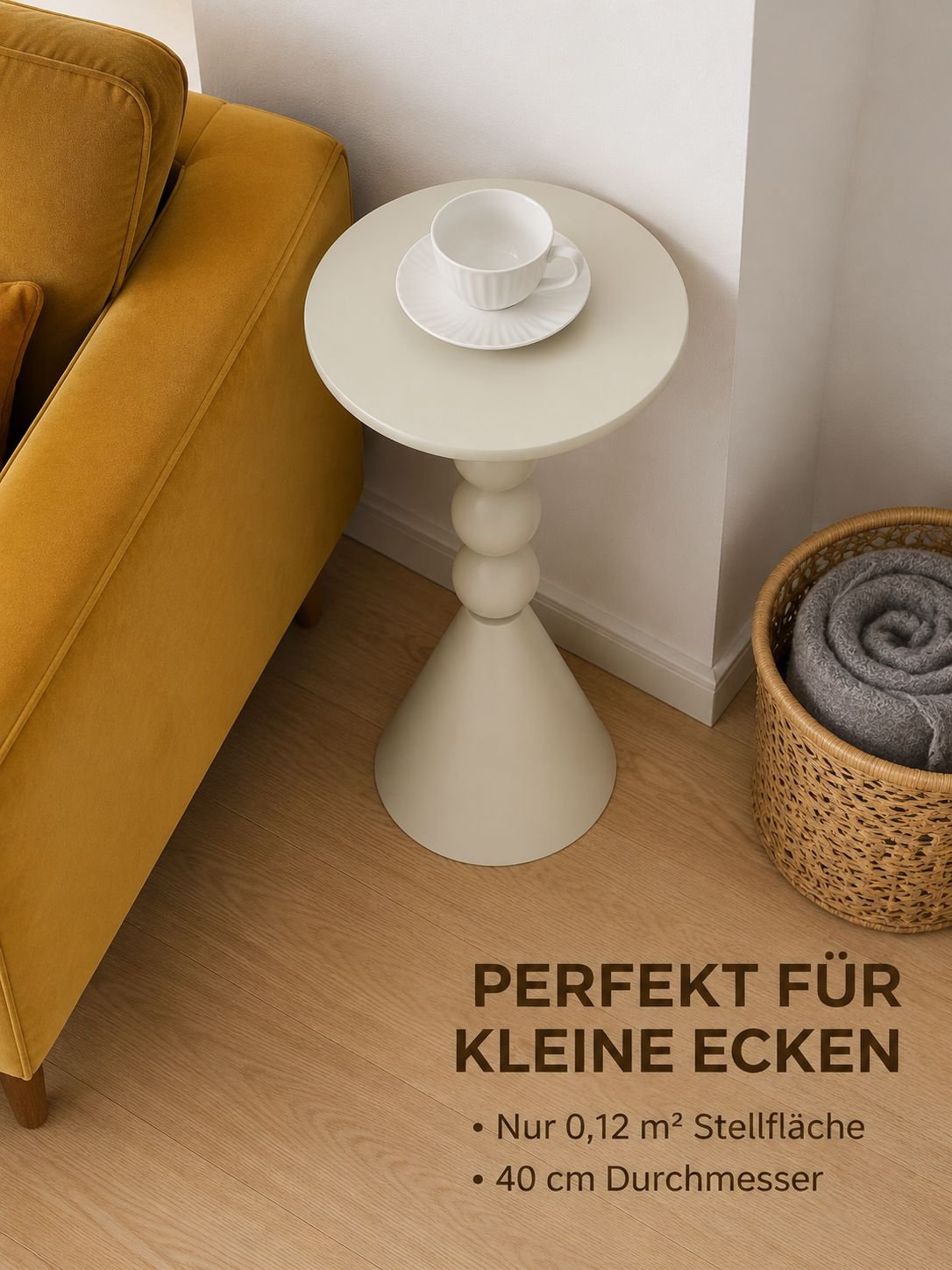 Sofa-Beistelltisch in Creme mit eleganter Oberfläche
