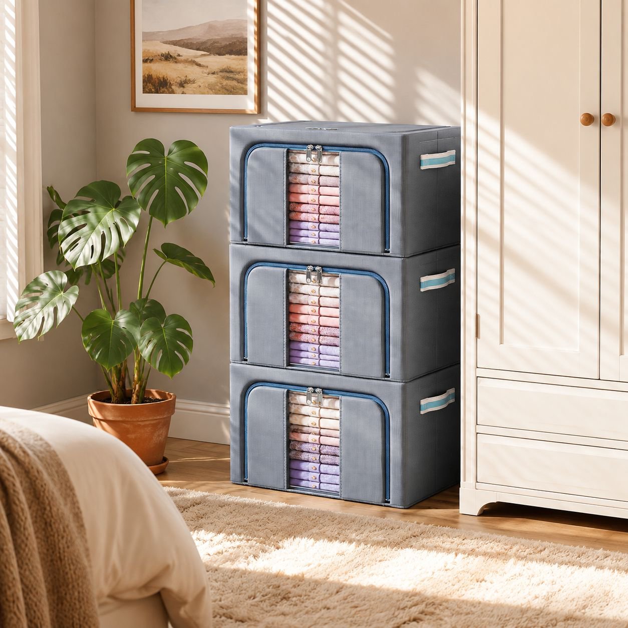 Multi-purpose fabric storage box for household items