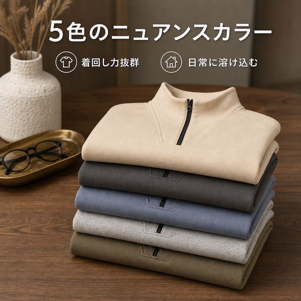 メンズ ハーフジップ スタンドカラー プルオーバー スウェットシャツ