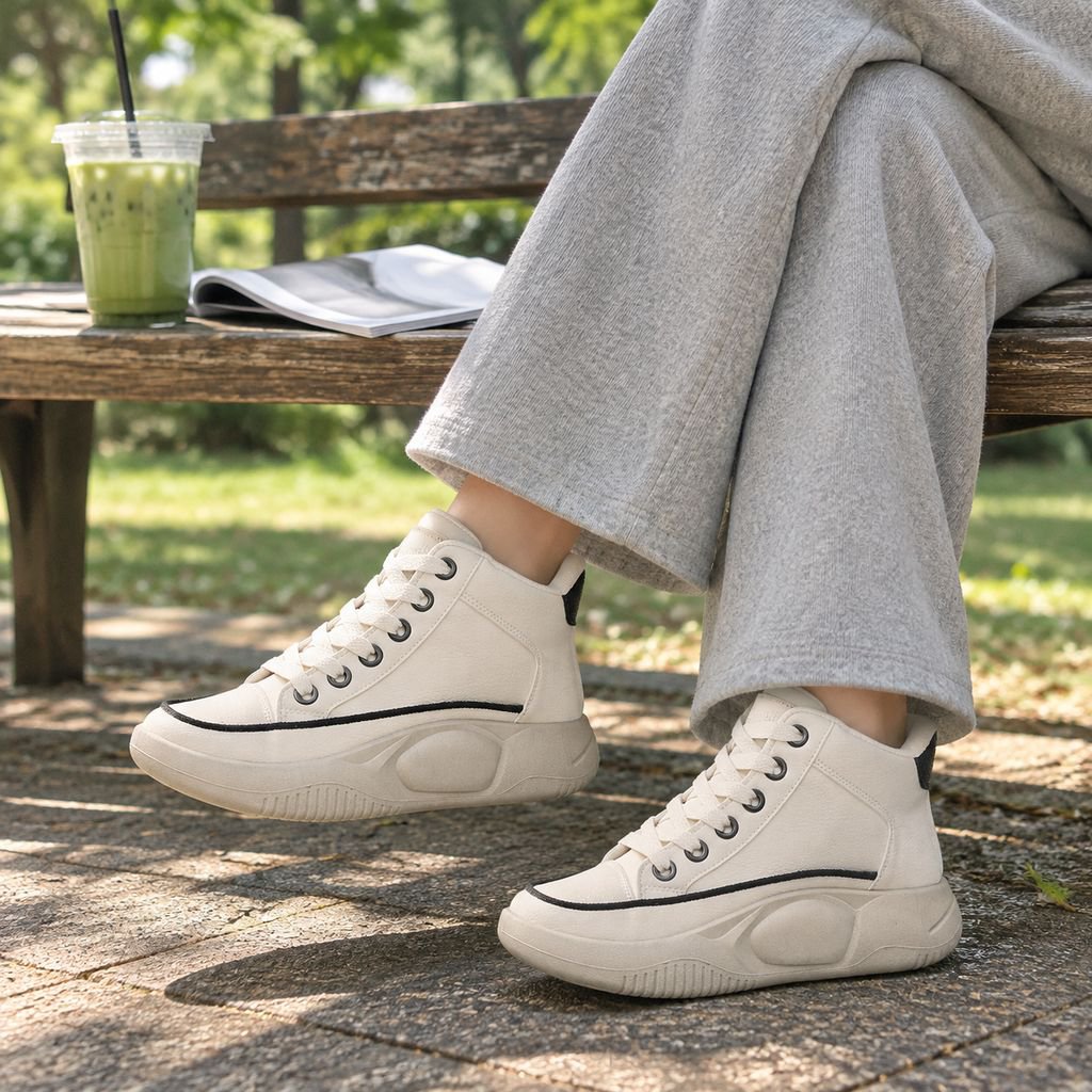 女性用シングルシューズ白い厚底スニーカー