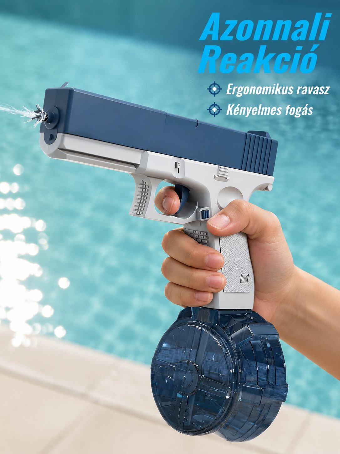 Gyermekek vízipisztollyal játszanak a kertben