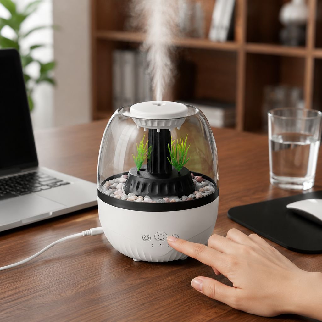 Home Silent Fish Tank Aroma Diffuser, Seven-Color Ambient Light Timed Humidifier