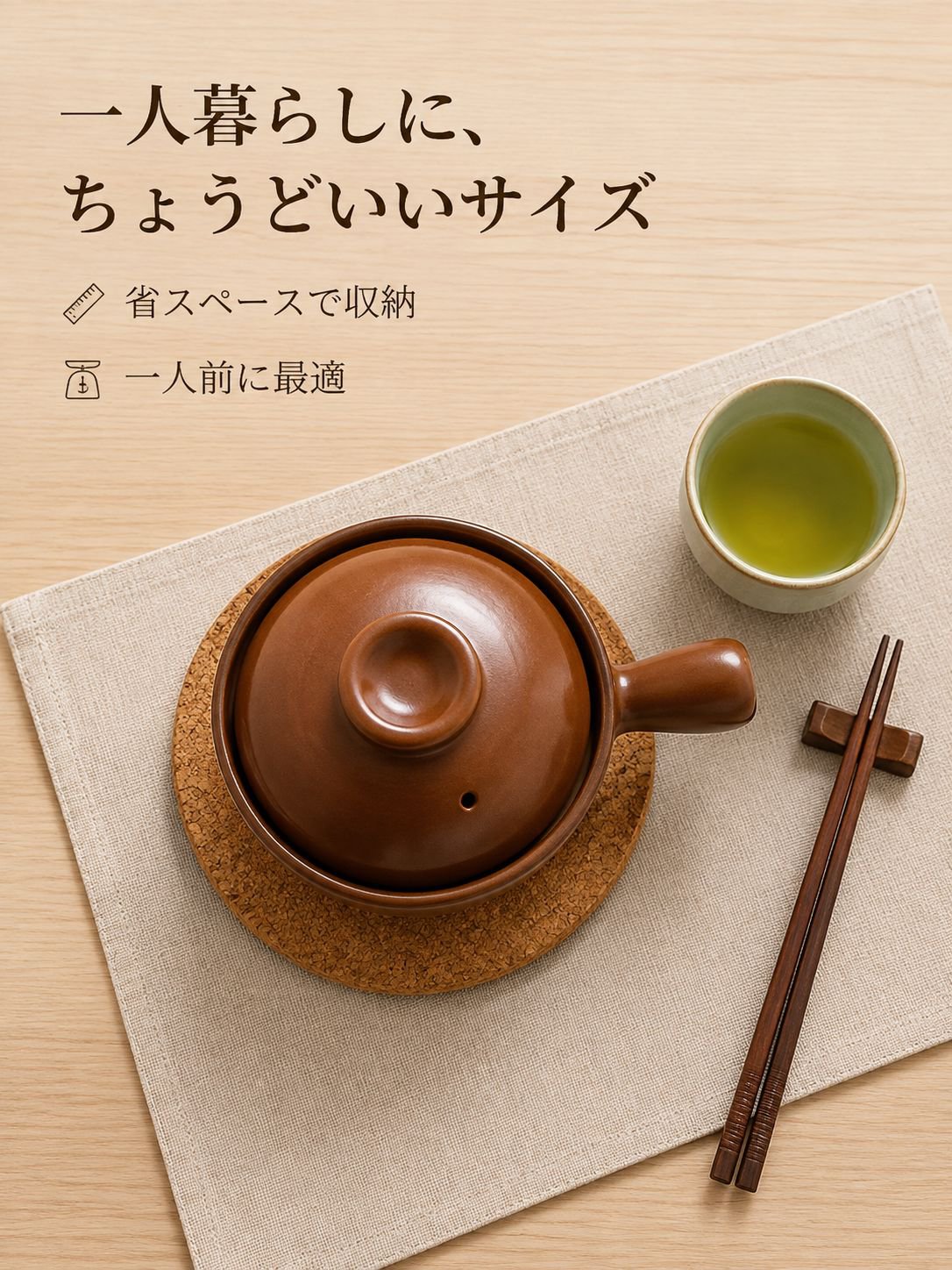 家庭用の取っ手付きミニ土鍋。米麺、鍋料理、各種スープにおすすめ。