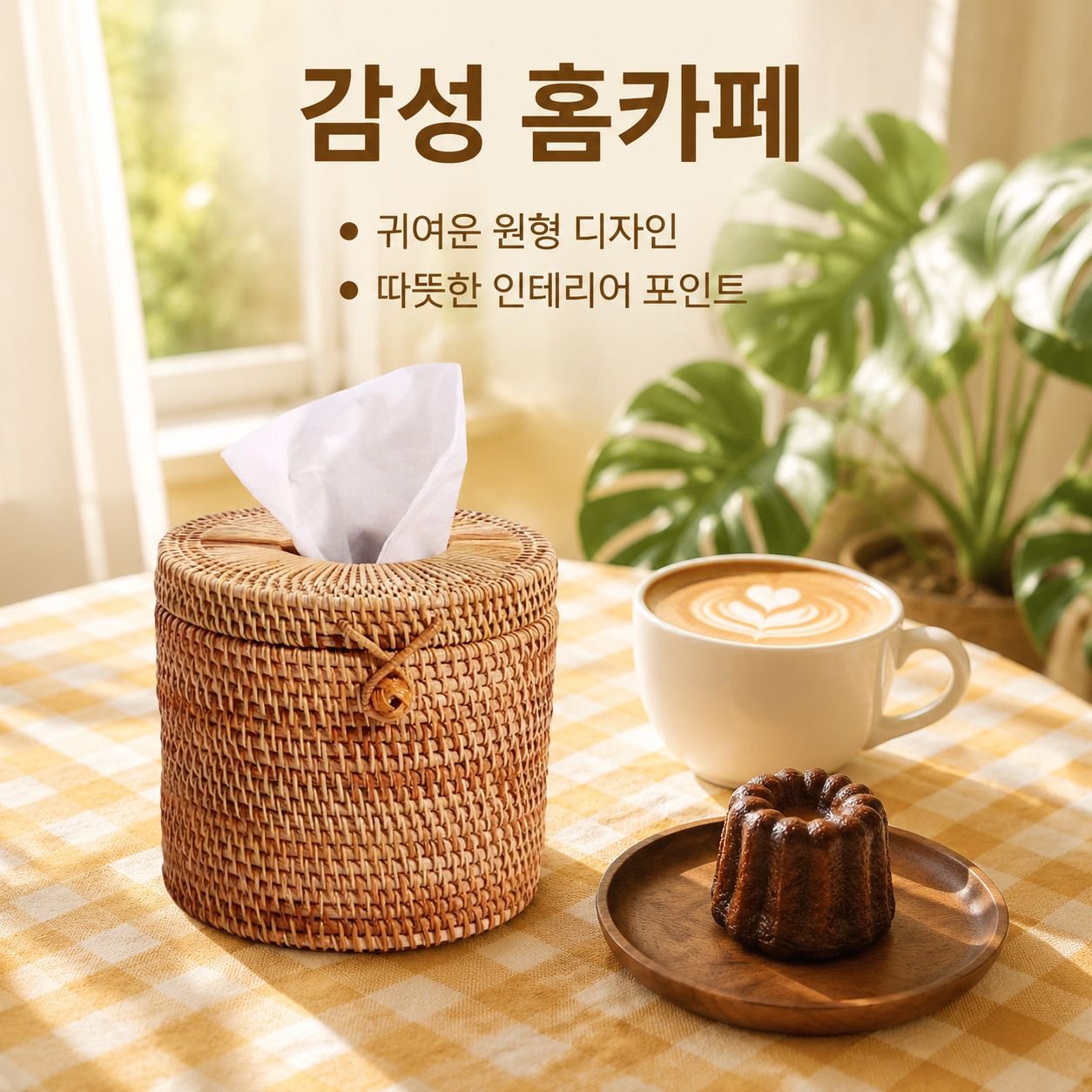 뚱크 라탄 휴지케이스 원형