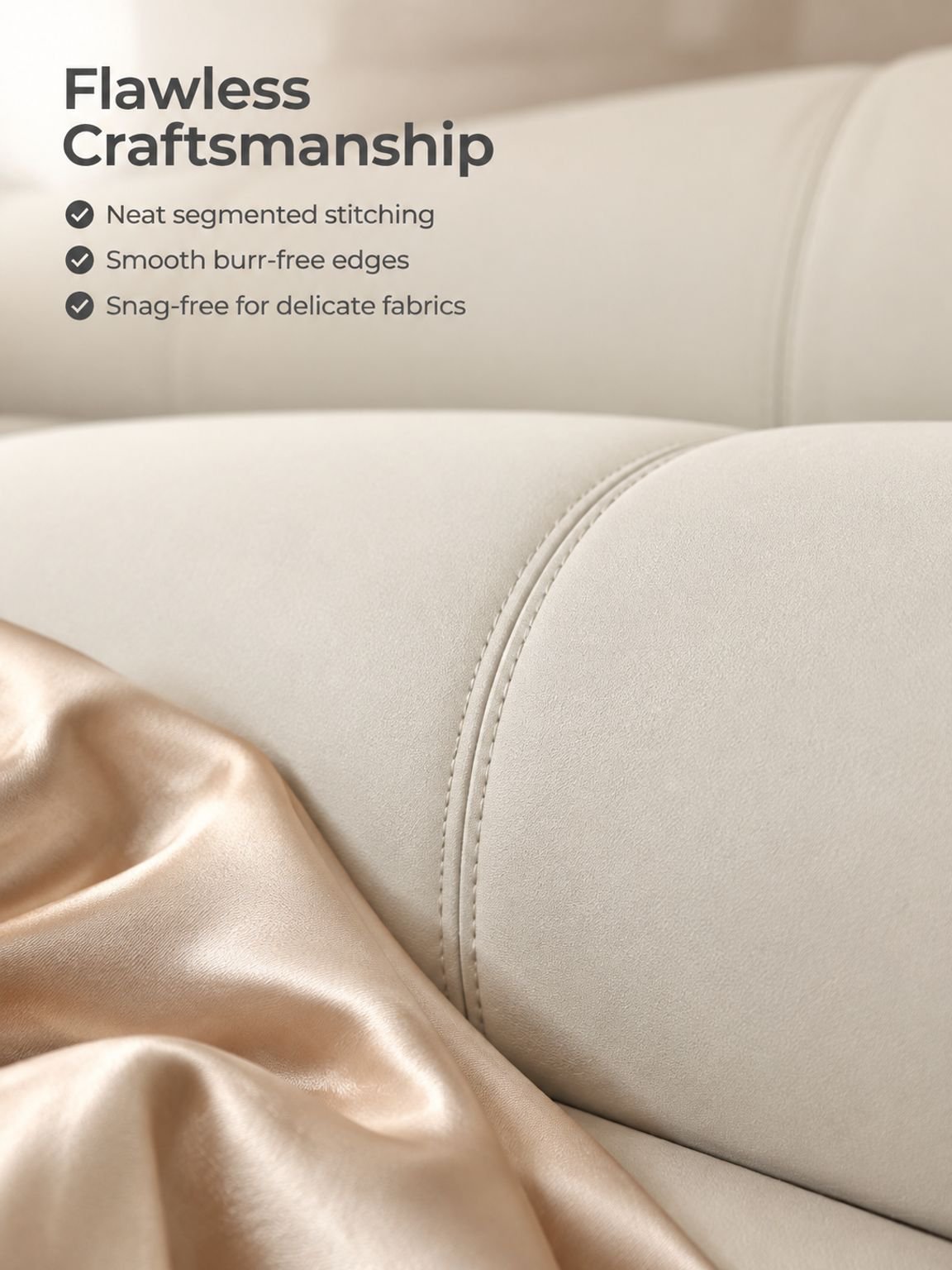 Close-up of the soft tech fabric sofa upholstery