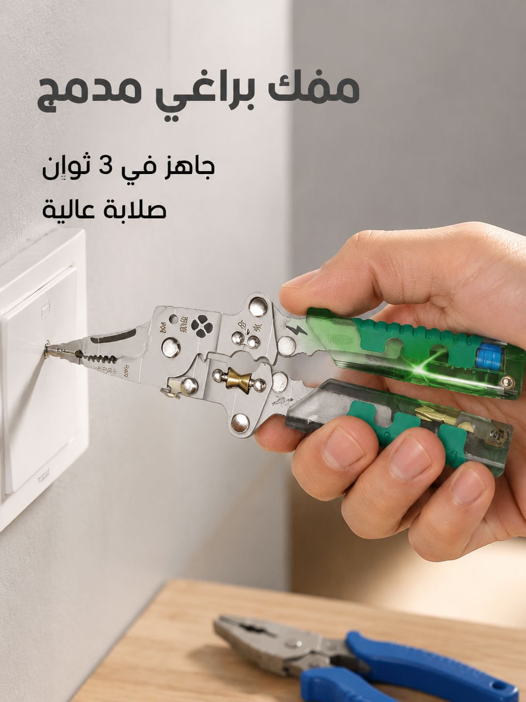 【كماشة واحدة تكفي!】 كماشة متعددة الوظائف لتجريد الأسلاك، قلم كهربائي قابل للطي، ومفك براغي
