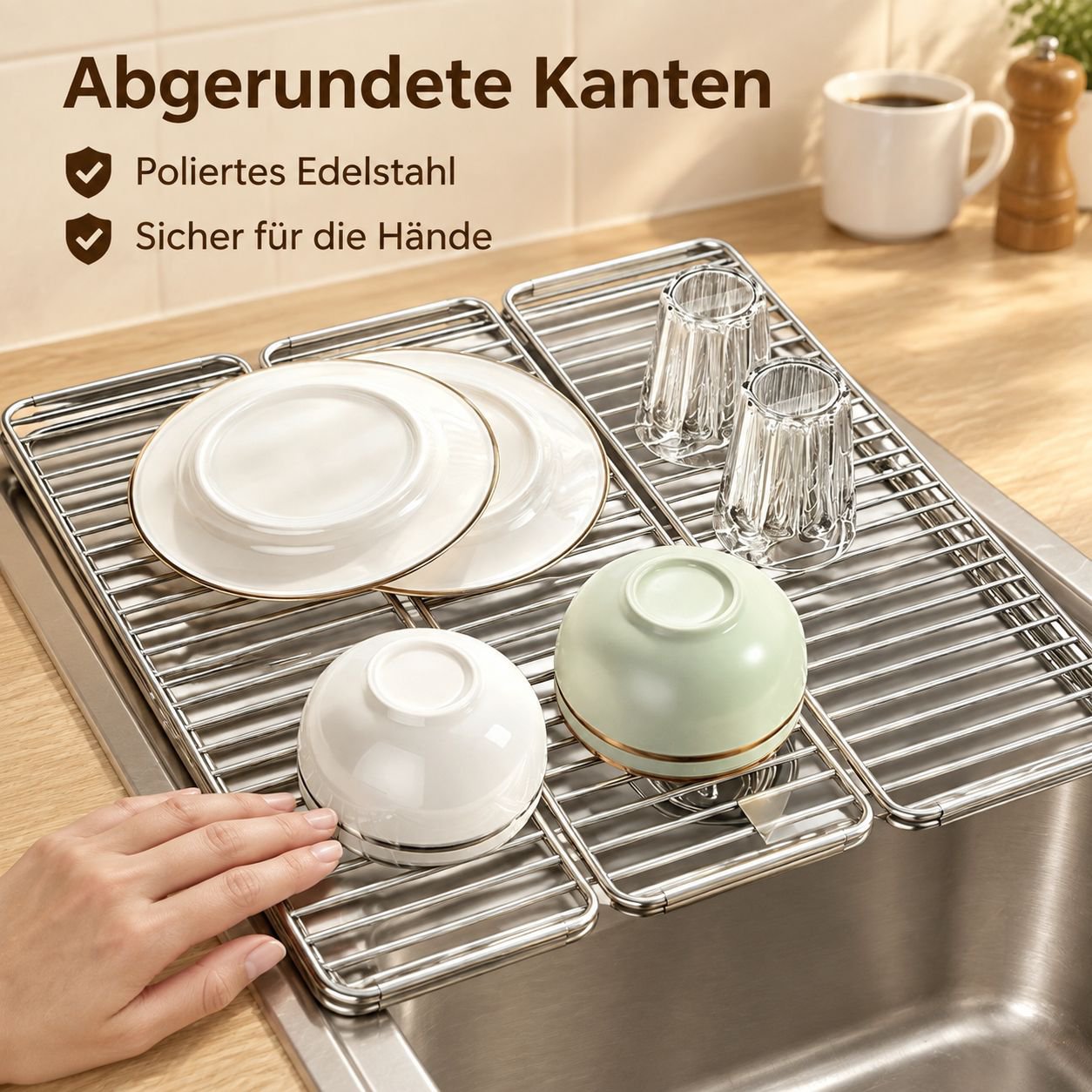 Spülbecken Abtropfgestell Faltbar Edelstahl Geschirrkorb Spülen-Organizer