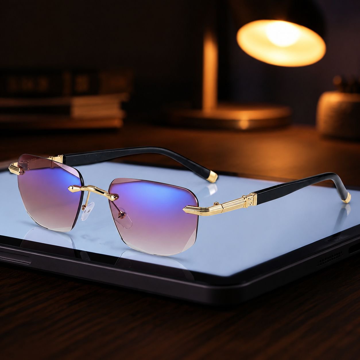 Ultra-light Rimless Progressive Photochromic Reading Glasses with Blue Light Blocking