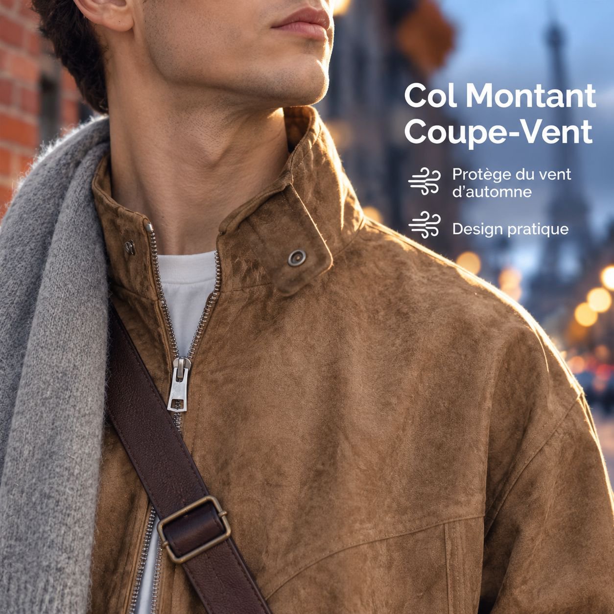 Blouson en suédine vintage à col montant pour homme, automne