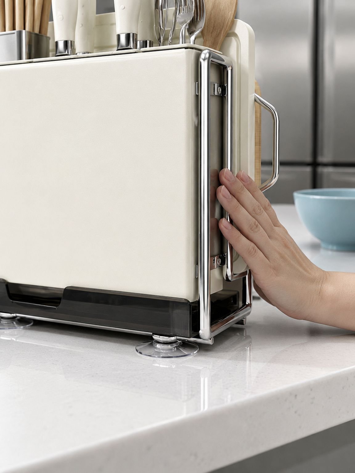 Creme Wind Küche Messerregal Regal Hause multifunktionale Messer Essstäbchen Käfig Rack Arbeitsplatt