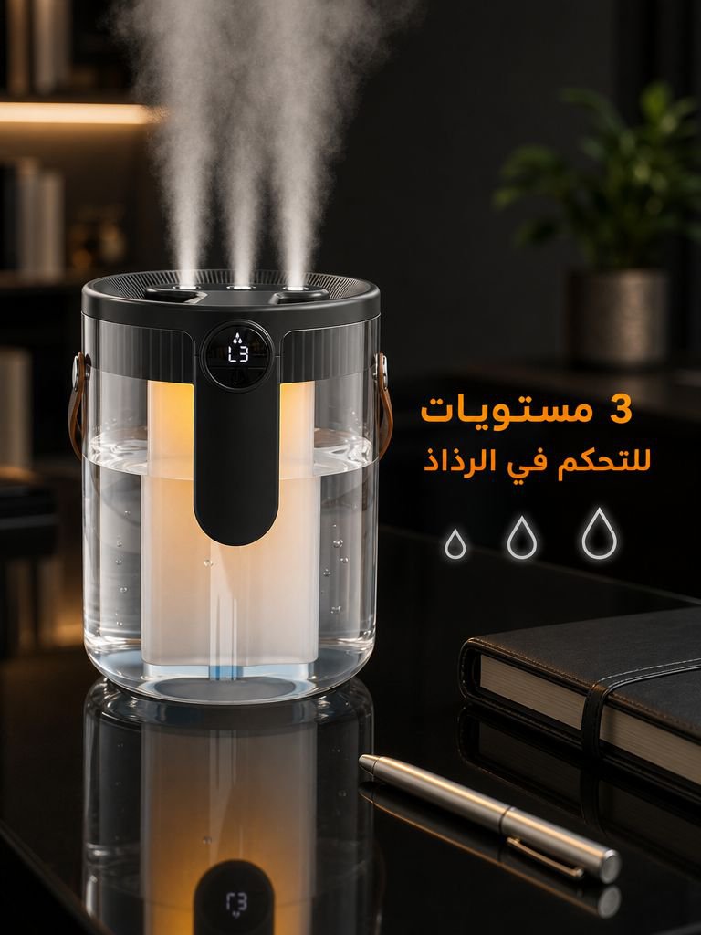 جهاز ترطيب هواءمحمول بـ3 فوهات رش ومصباح ليلي