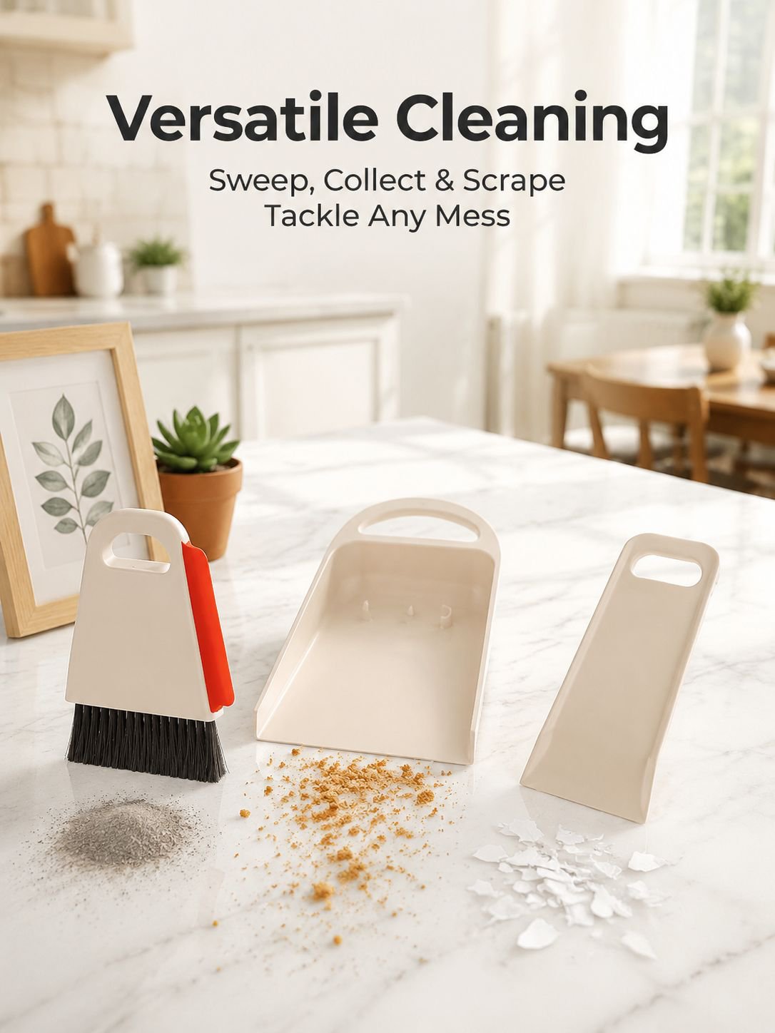 Desktop mini cleaning tool set, includes small broom, dustpan, and cleaning shovel