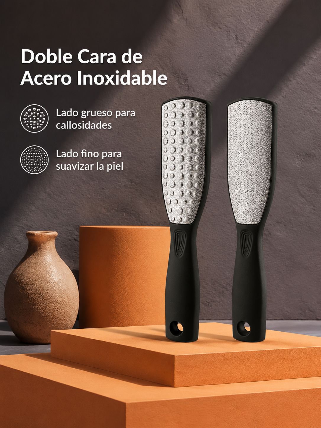 Lima de pies de acero inoxidable de doble cara para eliminar piel muerta