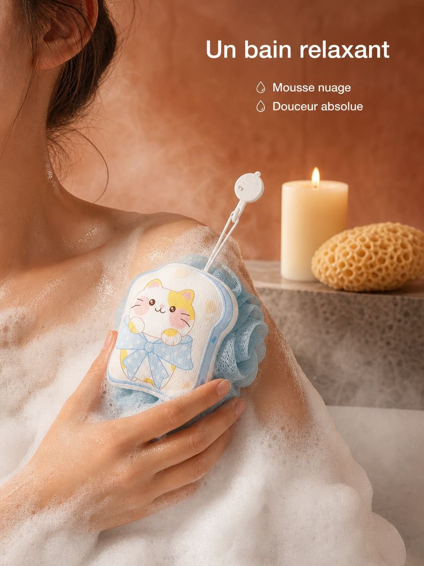 Éponge exfoliante intégrée à la fleur de douche