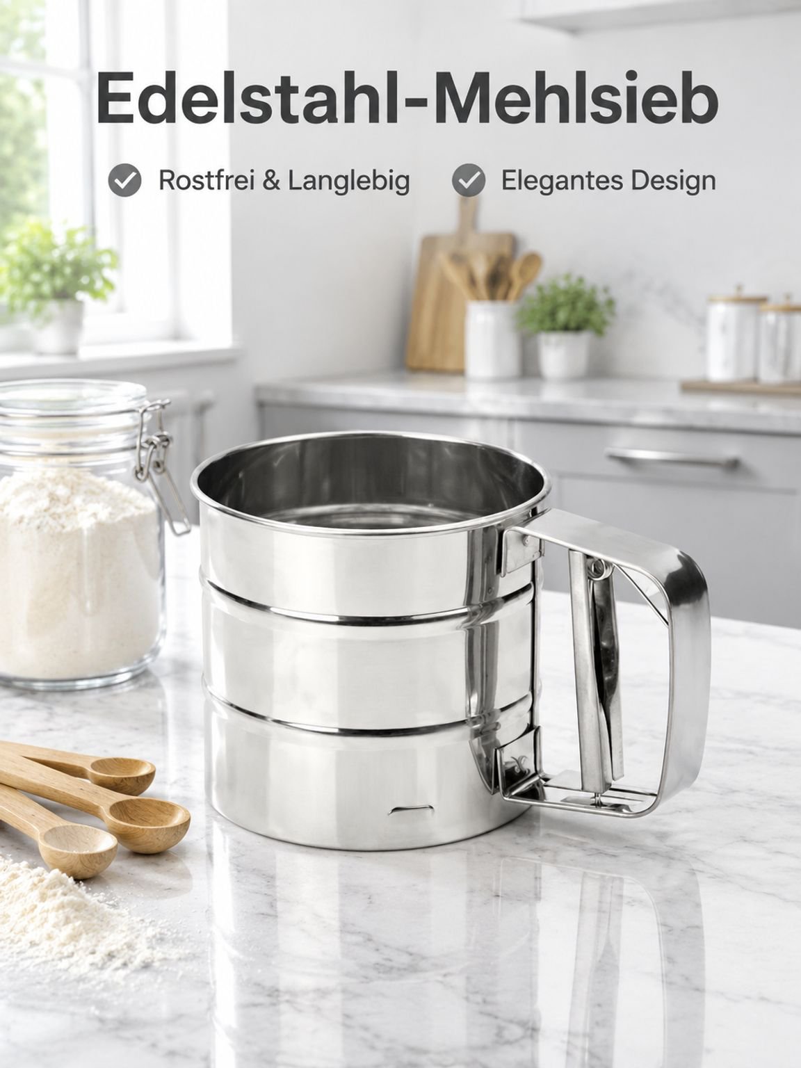 Handgeführtes halbautomatisches Feinsieb aus Edelstahl mit Filternetz