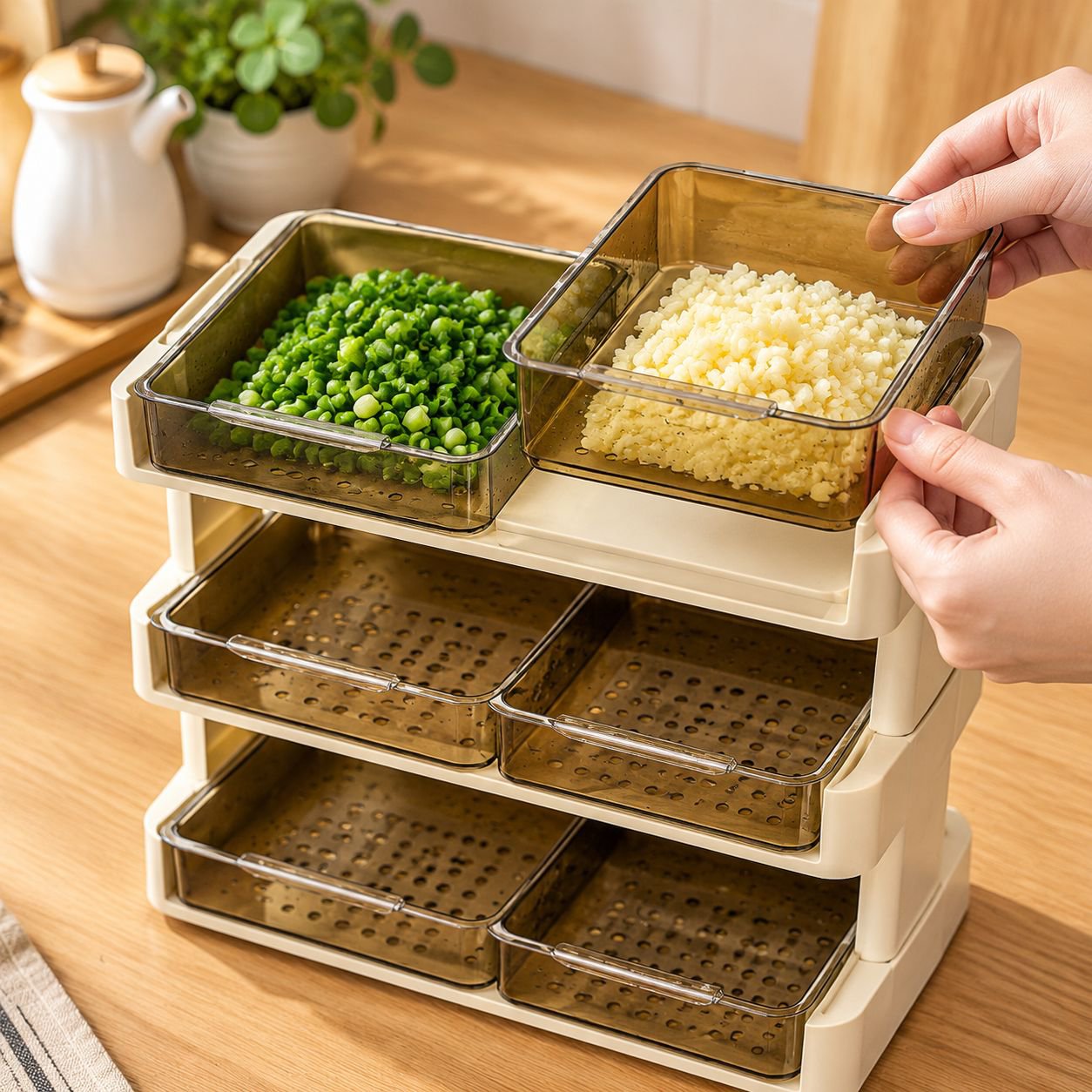 鍋料理用多段式調理トレイの全体イメージ