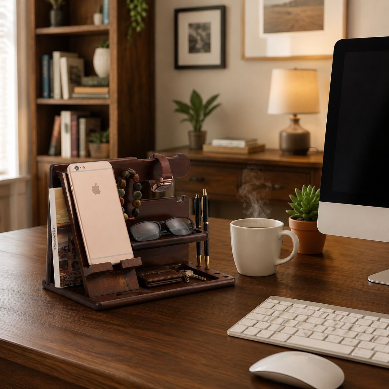 Minimalist wooden organizer for office desktop