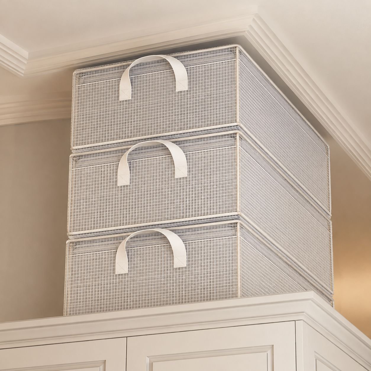 White storage cabinet used for organizing books and decor