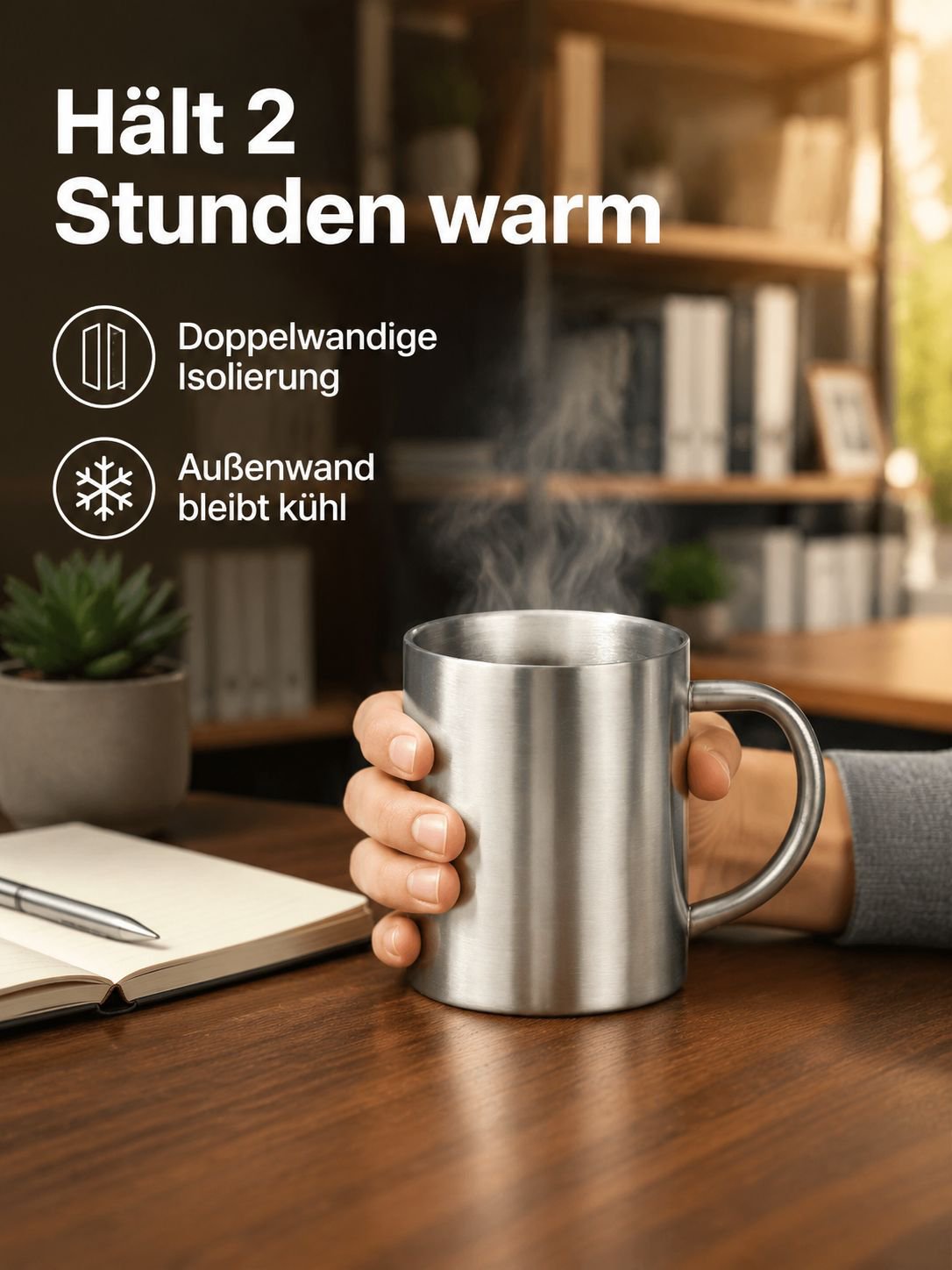 Becher aus Edelstahl 304 mit doppelwandigem Griff
