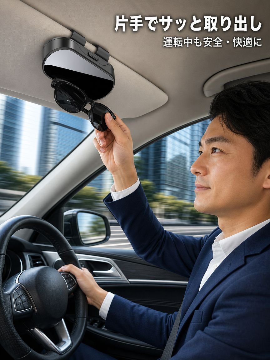 車載サングラスケース、車載サングラス収納ボックス、車載サンバイザー用サングラスホルダー、多機能カード＆チケット収納ボックス