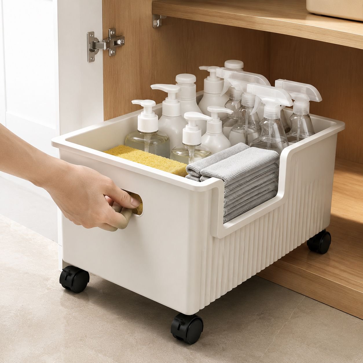 Space-saving under-sink cabinet for bathroom organization
