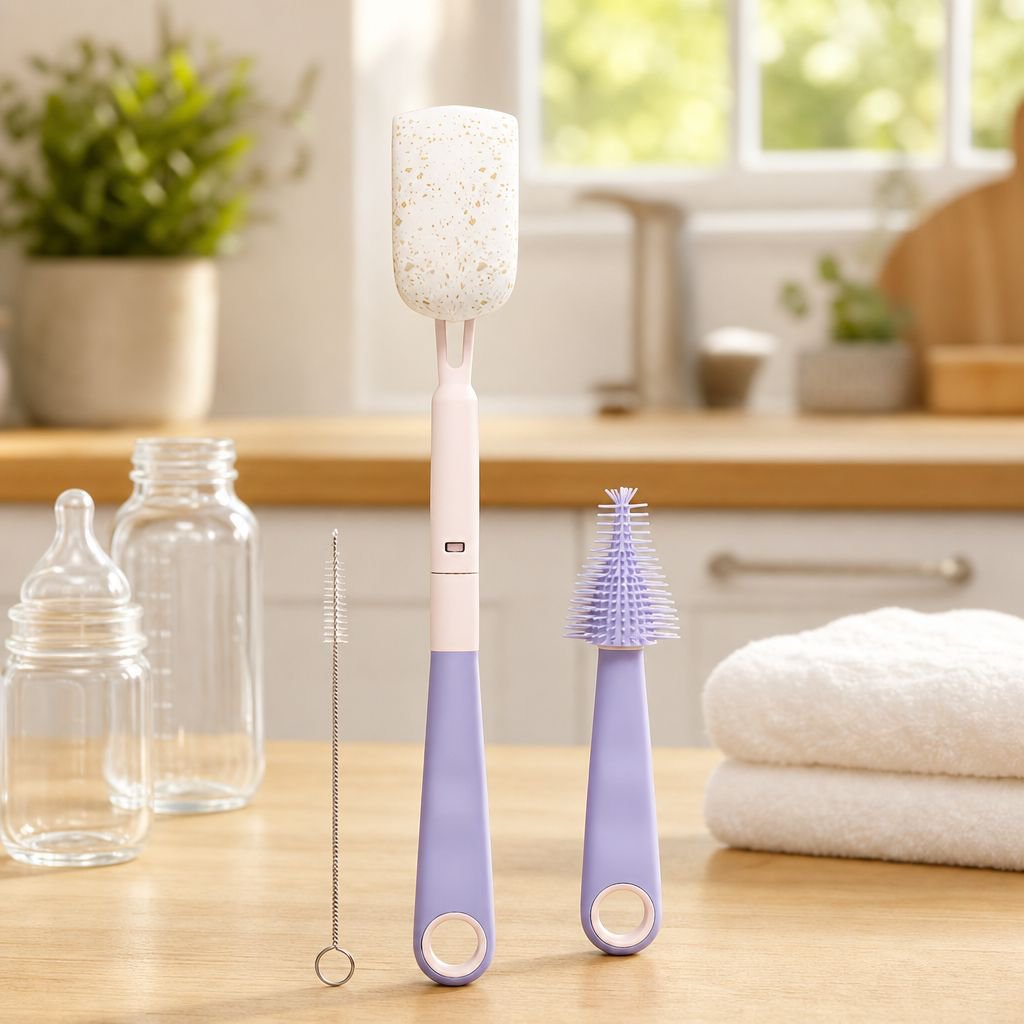 2-in-1 Baby Bottle and Nipple Cleaning Brush Set for Travel