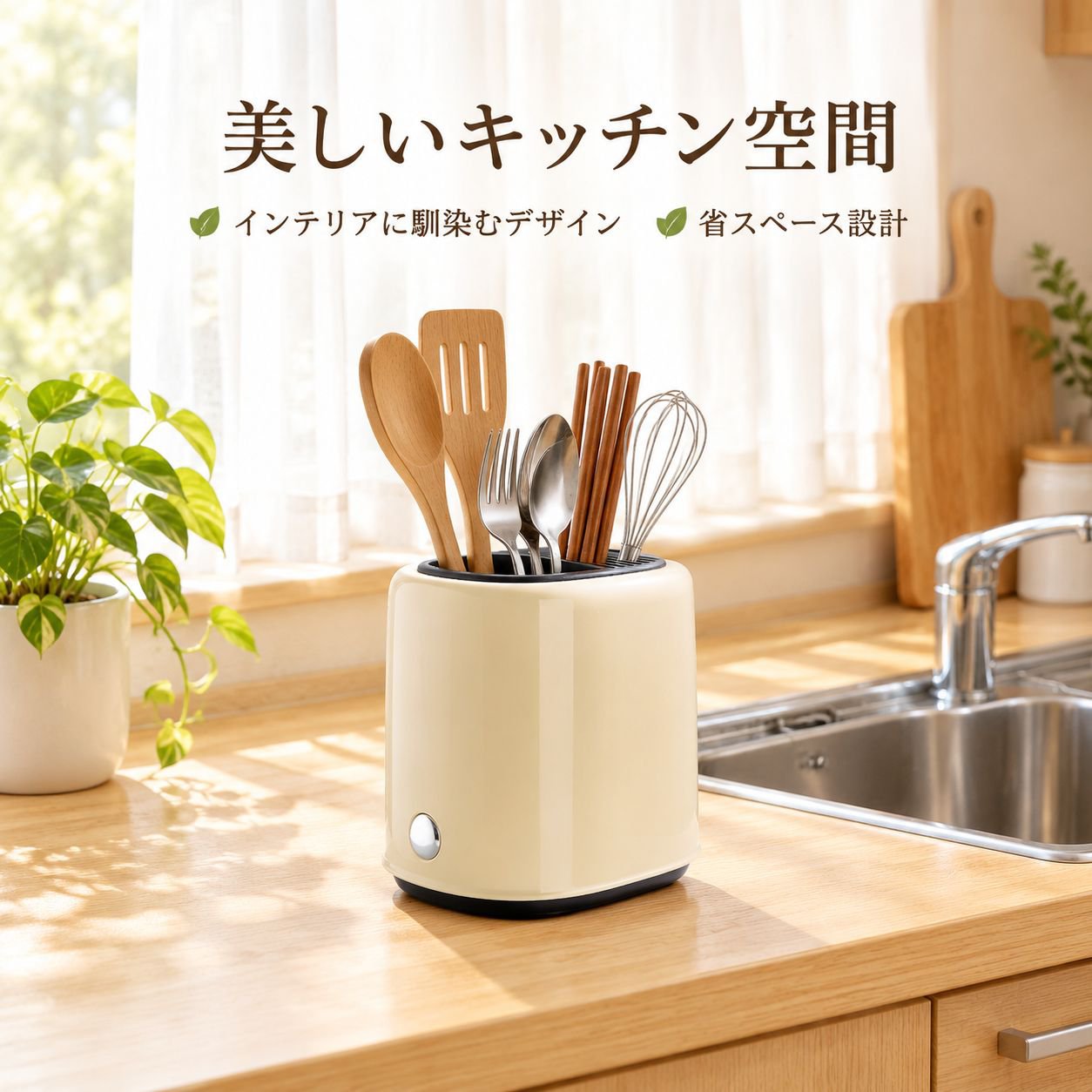 包丁、箸、スプーン一体型水切りボックス付きキッチンカウンター用