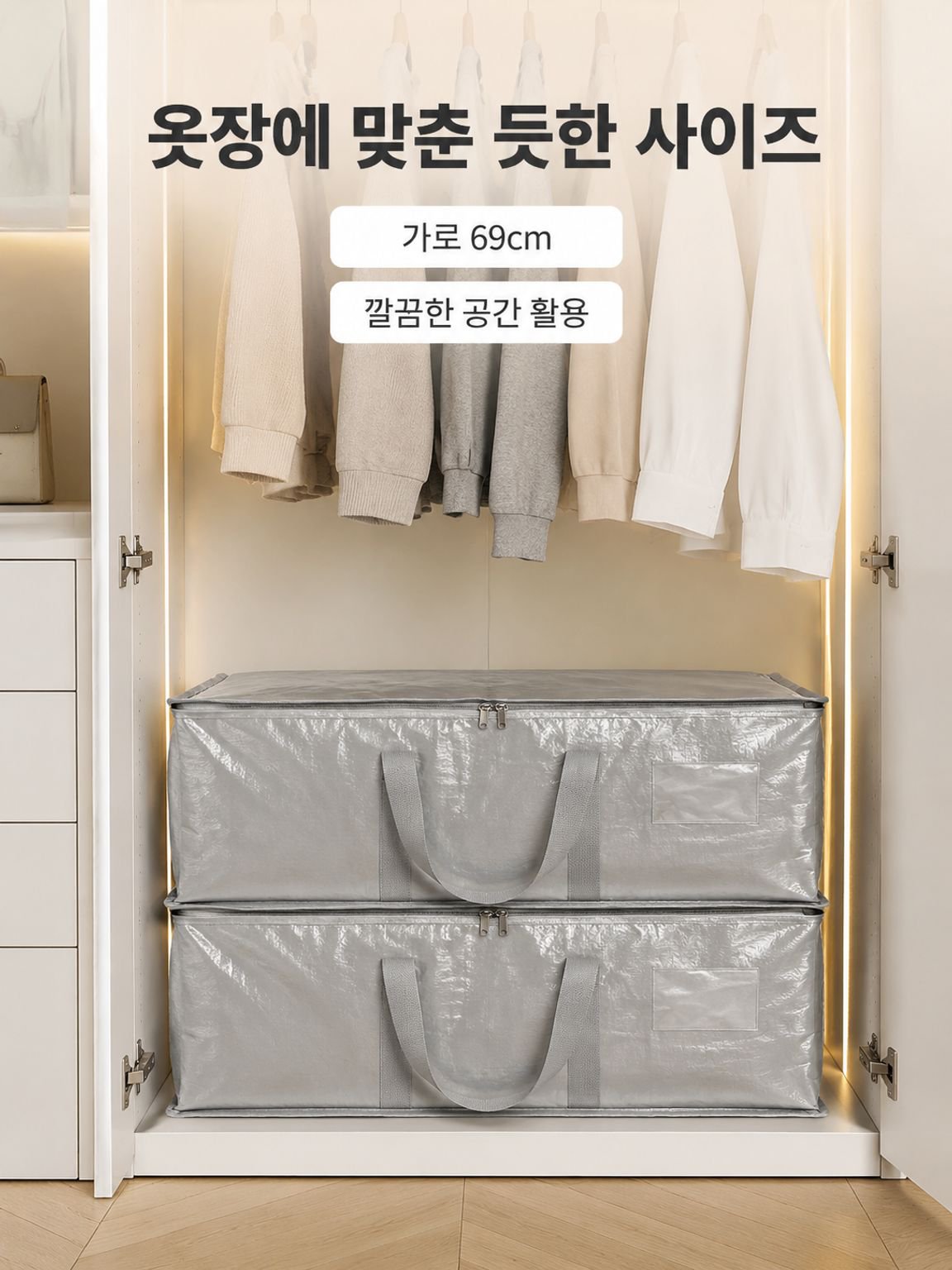 이사 짐가방 접이식 토트형 가정용 이불·옷 수납 파우치 대용량 보관 PE 방진 파우치