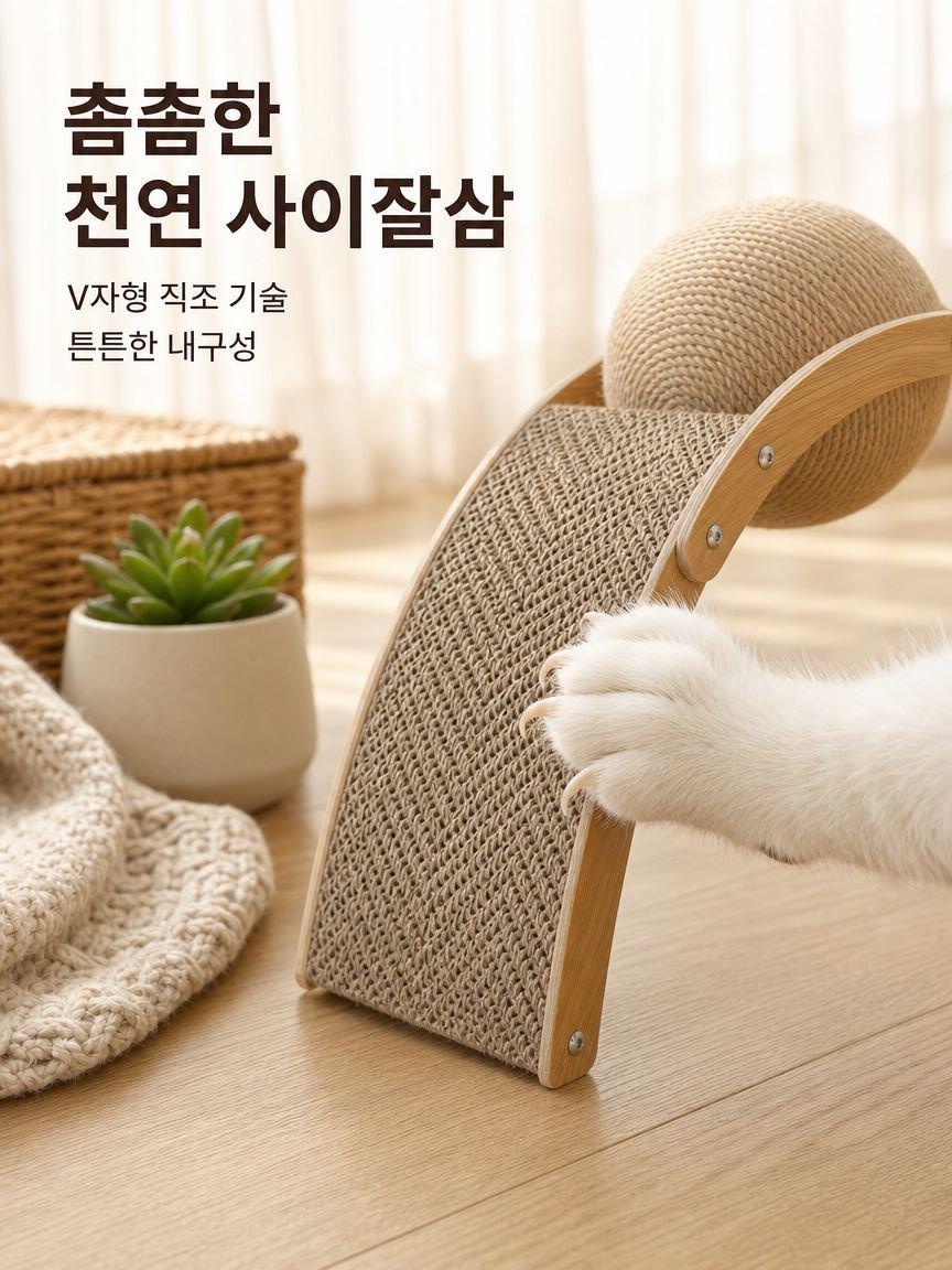 보호용 끈이 달린 고양이 스크래처