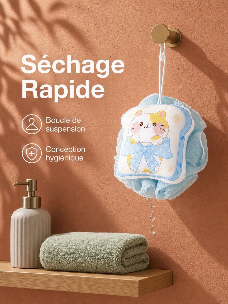 Fleur de douche douce 2-en-1 avec éponge exfoliante