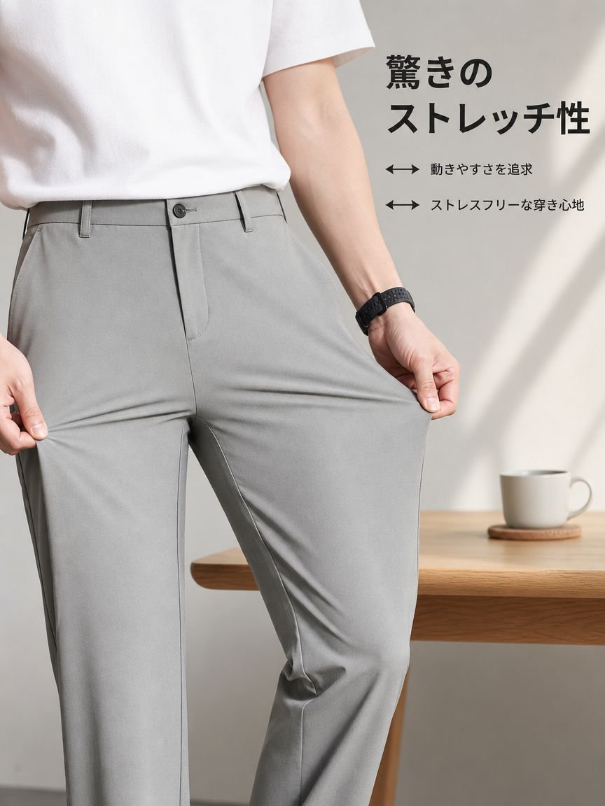 春夏新作 ナイロンストレッチ接触冷感メンズパンツ