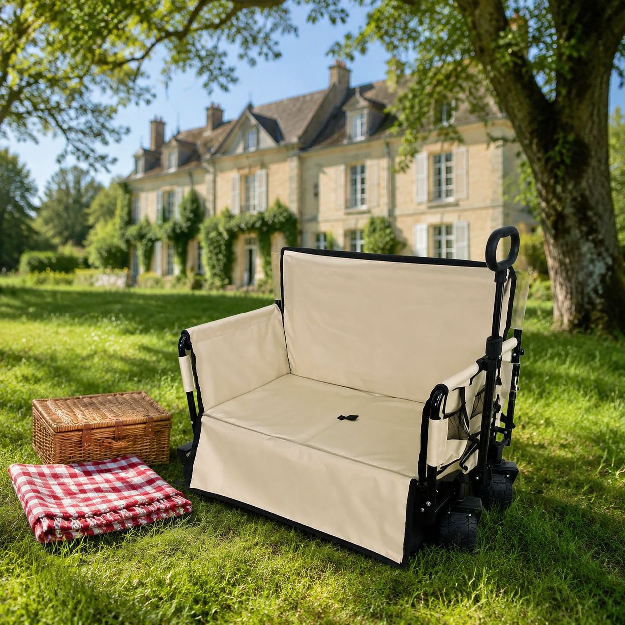 Chariot polyvalent d’extérieur, chariot de camping et pique-nique, canapé sur mesure