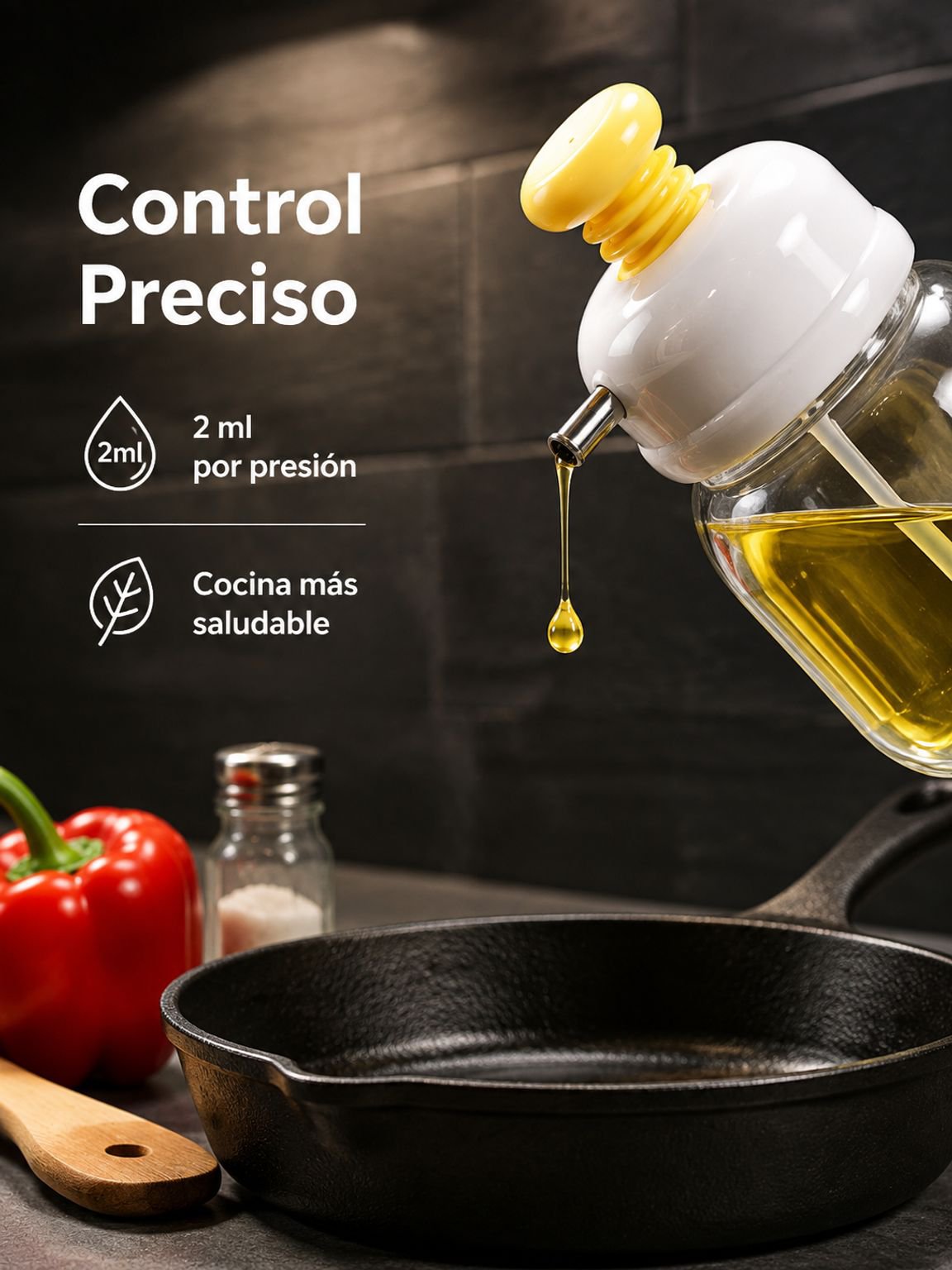 Botella exprimible de aceite con control de flujo