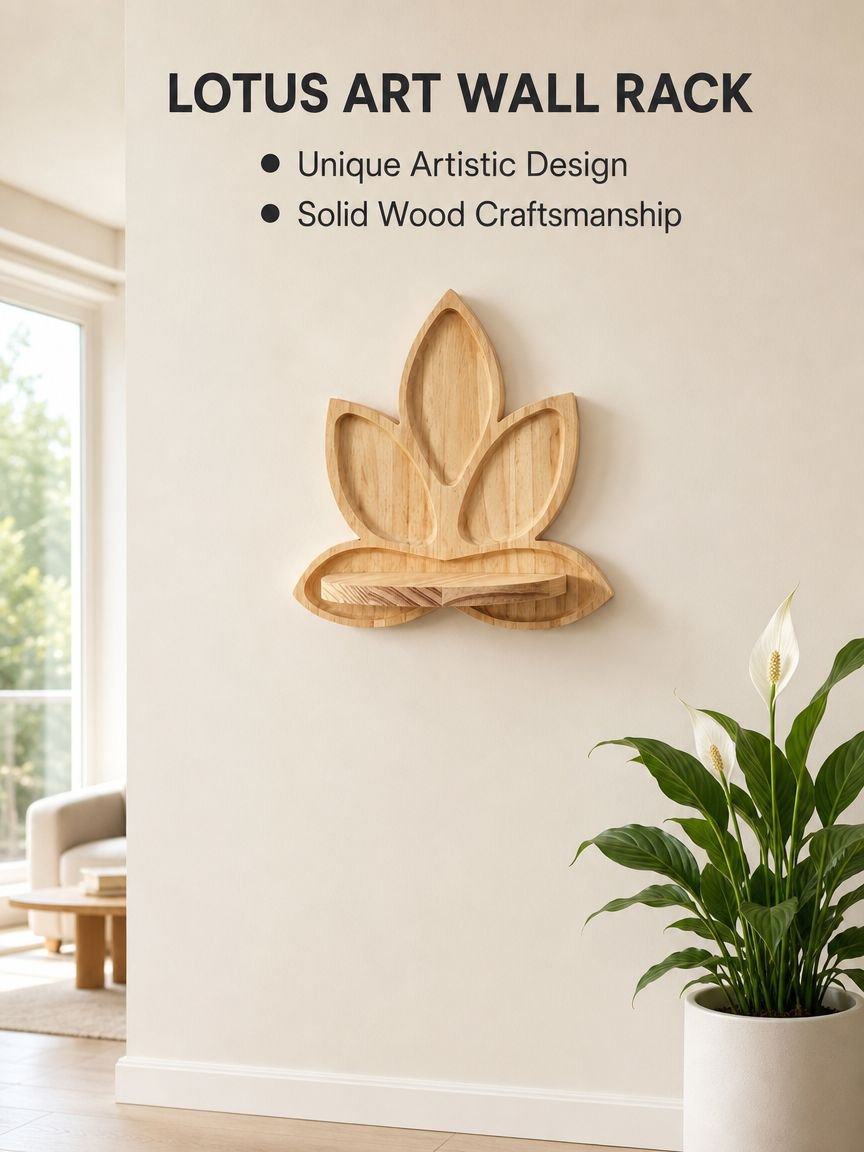 Solid Wood Lotus Wall Mounted Storage Rack