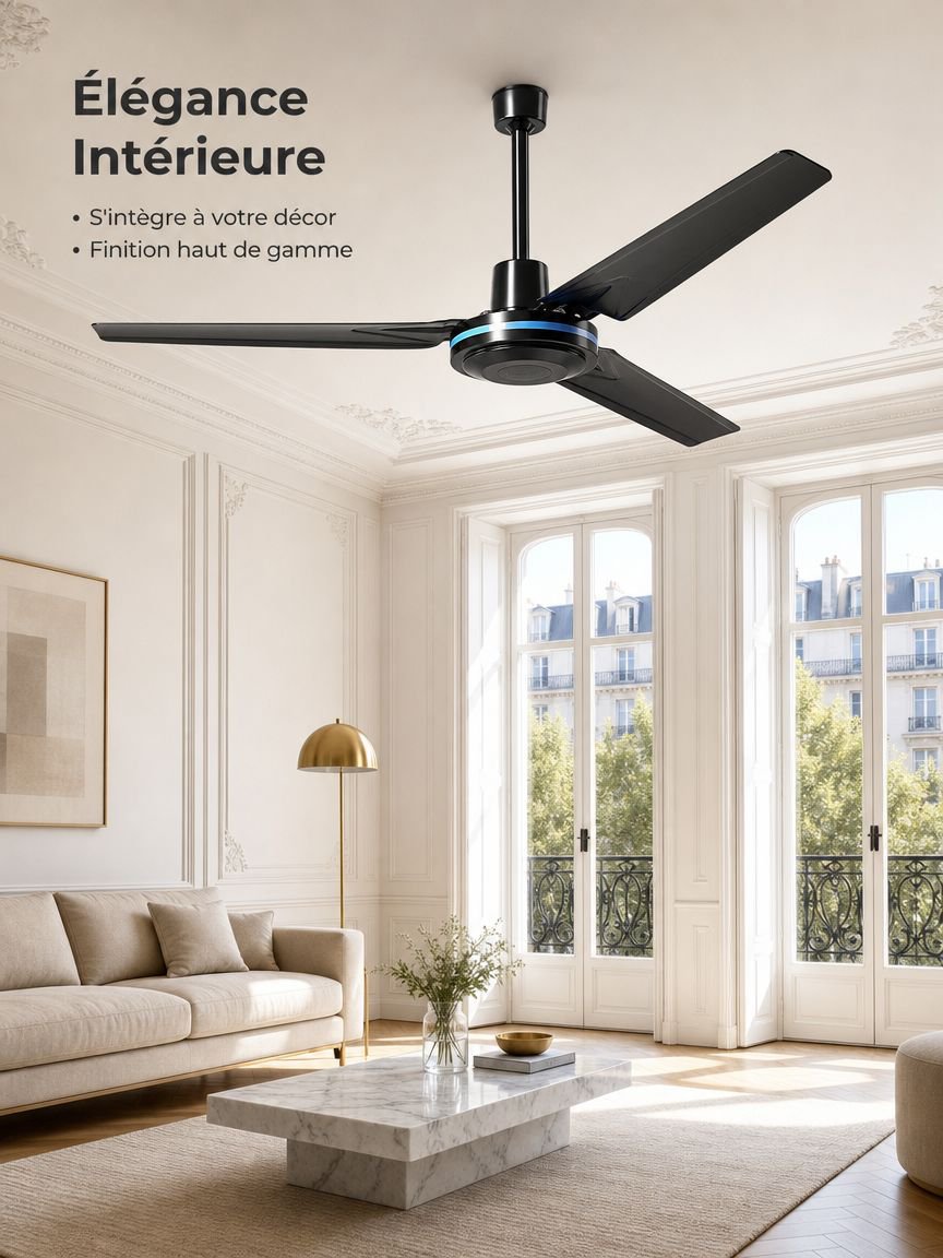 Ventilateur de plafond domestique à trois pales, silencieux et télécommandé