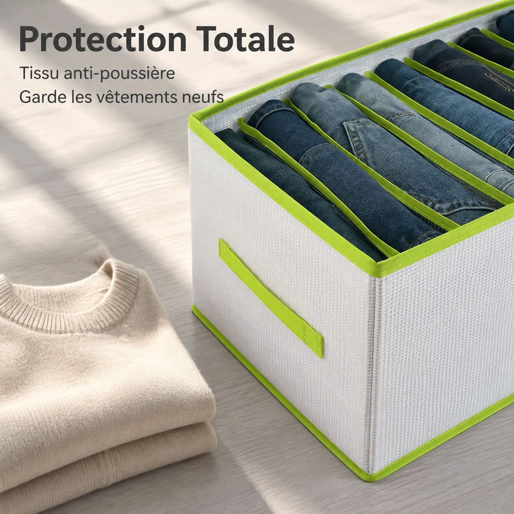 Boîte de rangement pliable et compartimentée en polypropylène pour pantalons et vêtements