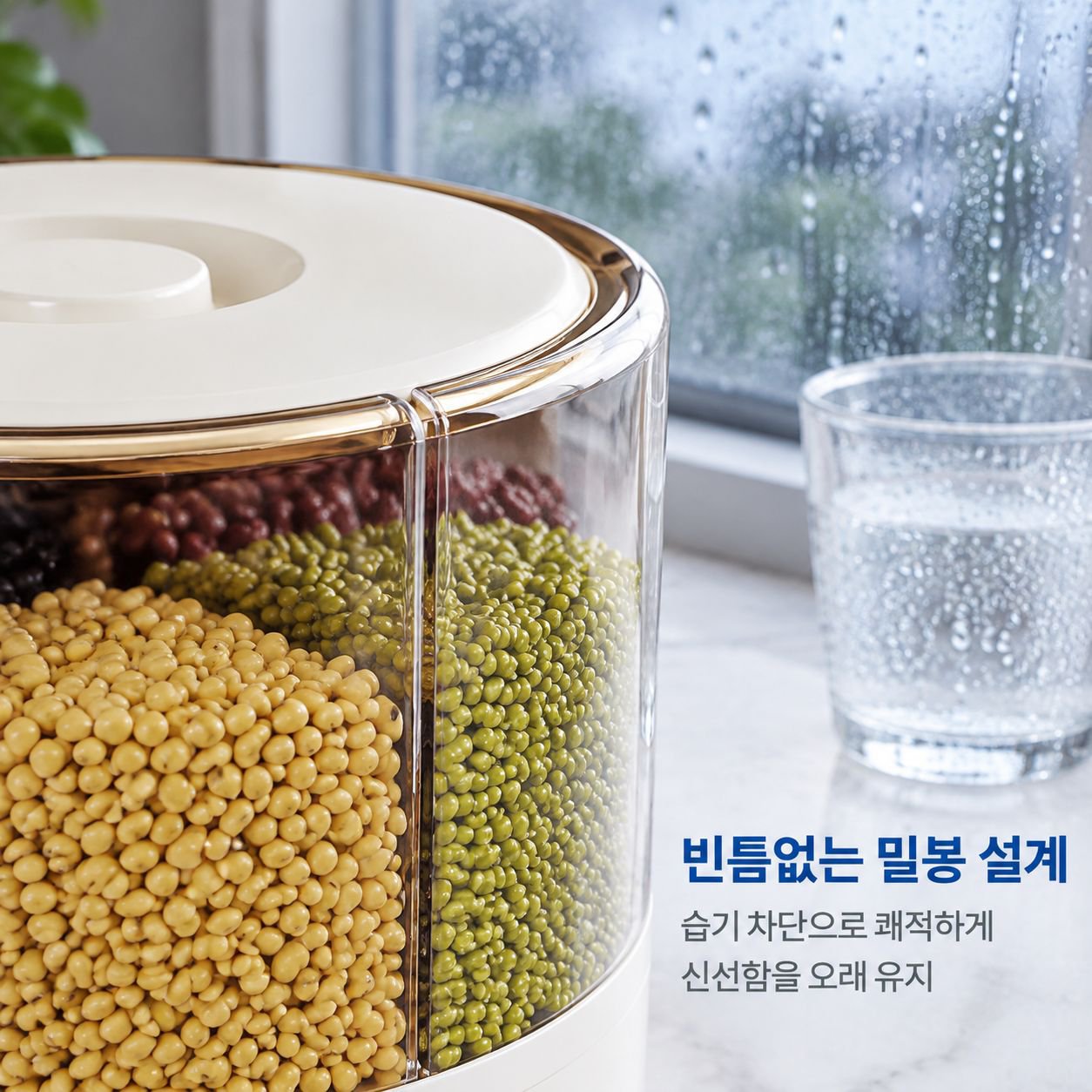회전식 칸막이 쌀 디스펜서 (해충 및 습기 차단)