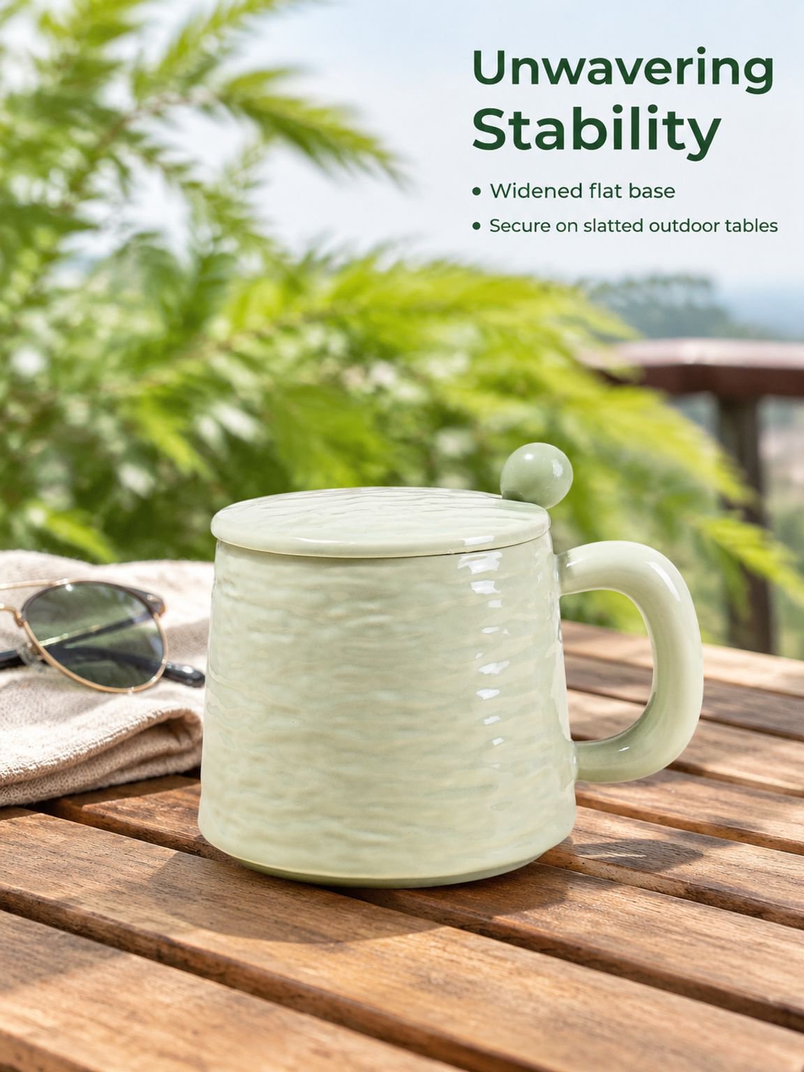 Large coffee mug filled with hot beverage on a desk